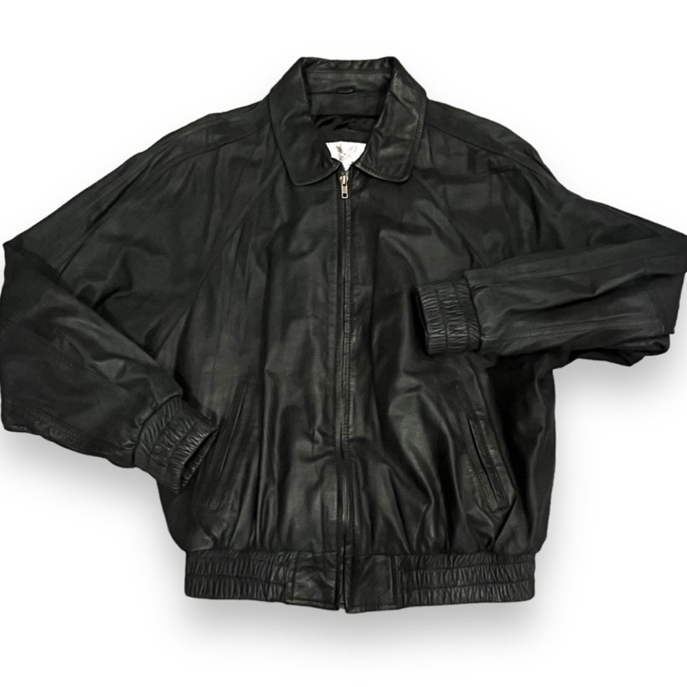Vintage Adler Leather Bomber Jacket Full Zip Pockets Lined Black Mens Large